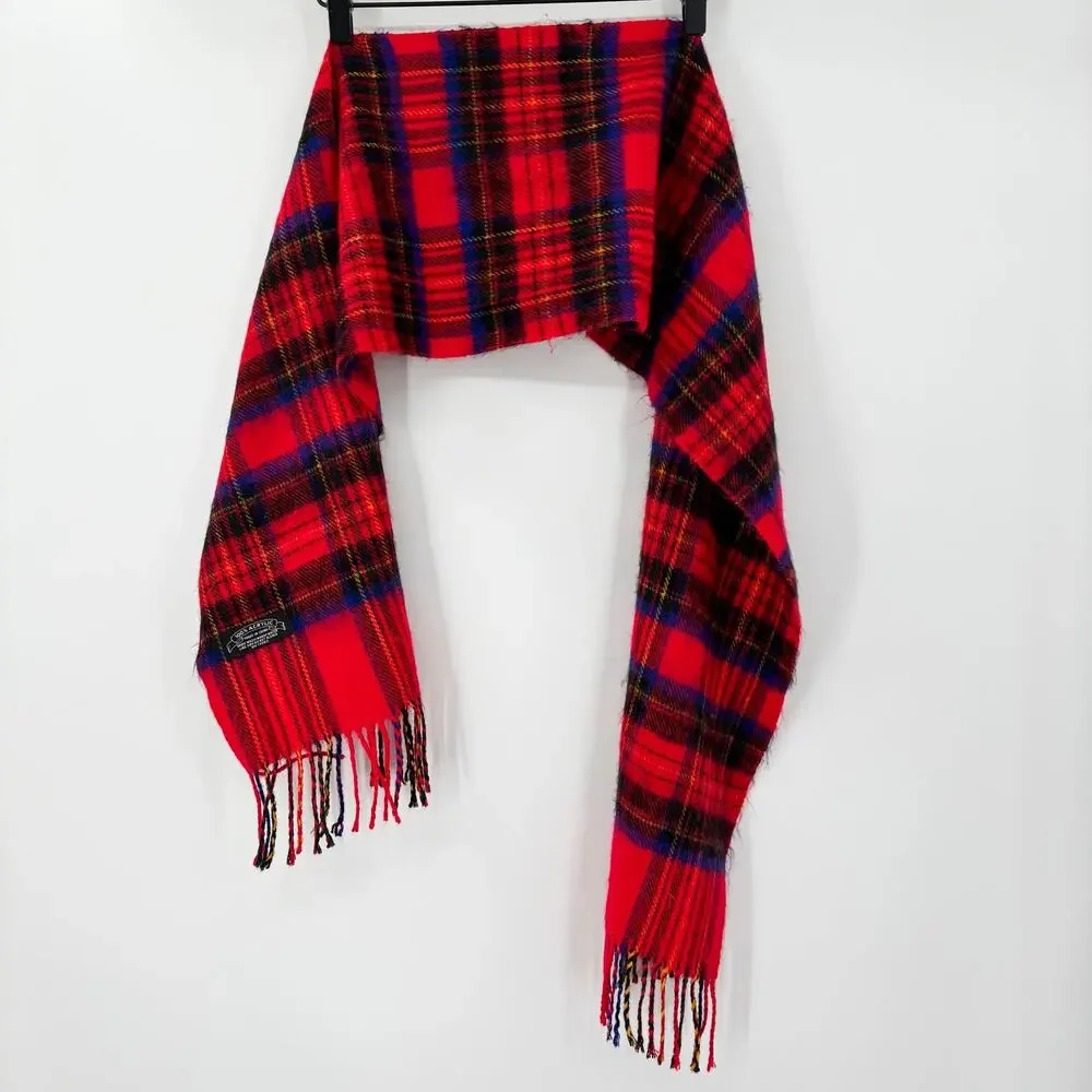 Lot of 3‎ Winter Scarves Knit Stripe Reindeer Fringe Red Plaid Fleece Acrylic